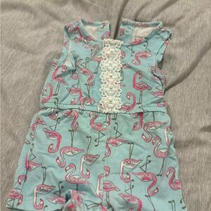 Crown & Ivy Blue Flamingo Kids Romper